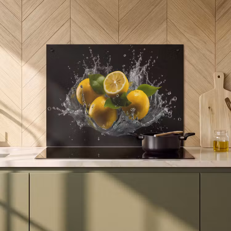 Induction Hob Cover & Splashback (2-in-1) - Lemon - Fruit - Yellow - Black — 2