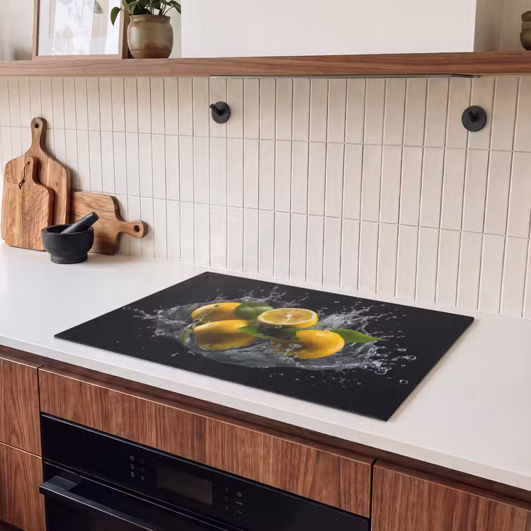 Induction Hob Cover & Splashback (2-in-1) - Lemon - Fruit - Yellow - Black — 3