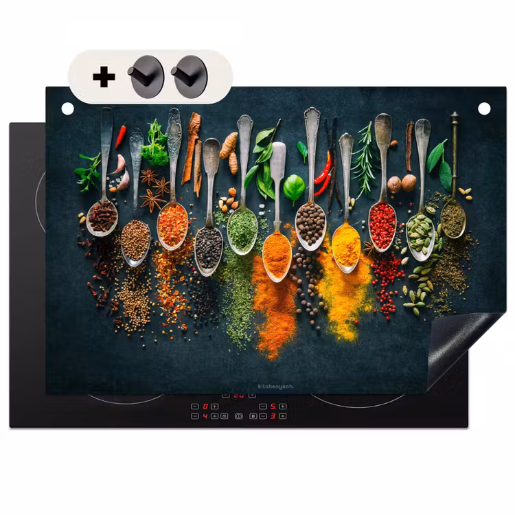 Induction Hob Cover & Splashback (2-in-1) - Spices - Spoons - Colorful — 1