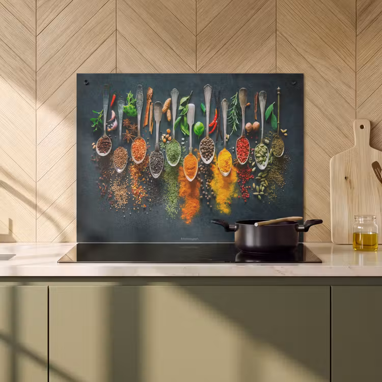 Induction Hob Cover & Splashback (2-in-1) - Spices - Spoons - Colorful — 2