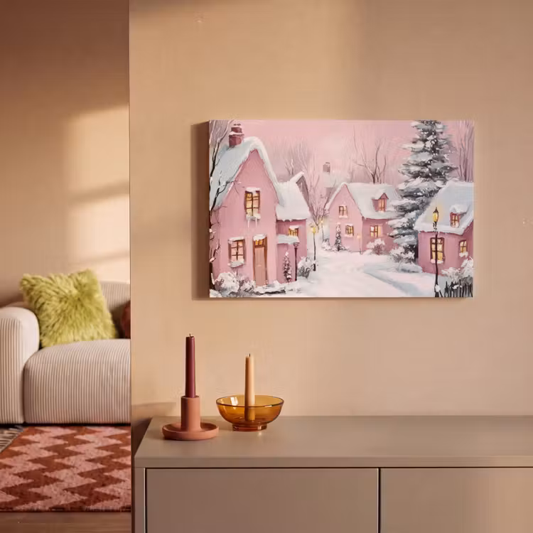 Canvas Print - Christmas Village - Pink - Winter - Snow - Houses — 2