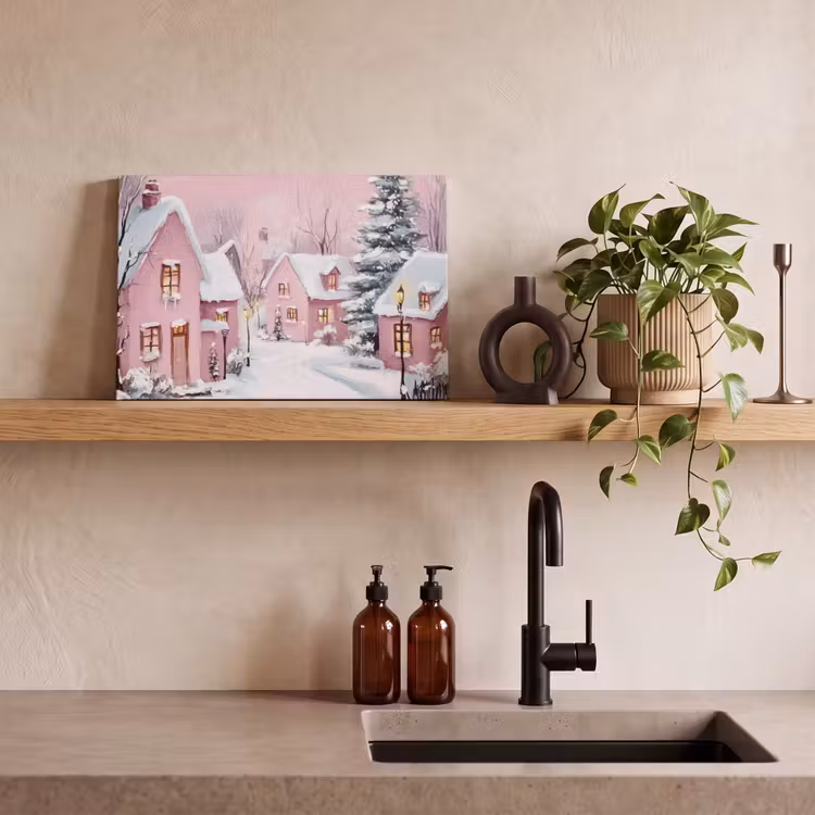 Canvas Print - Christmas Village - Pink - Winter - Snow - Houses — 3