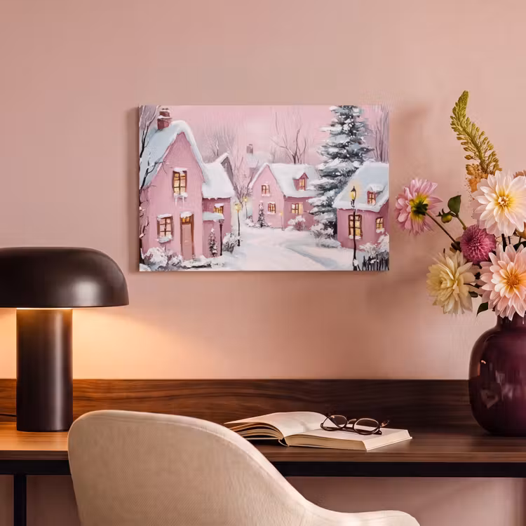 Canvas Print - Christmas Village - Pink - Winter - Snow - Houses — 4