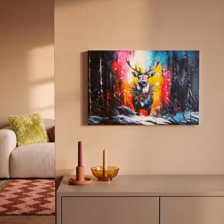 Canvas Print - Reindeer - Antlers - Wreath - Colorful — 2