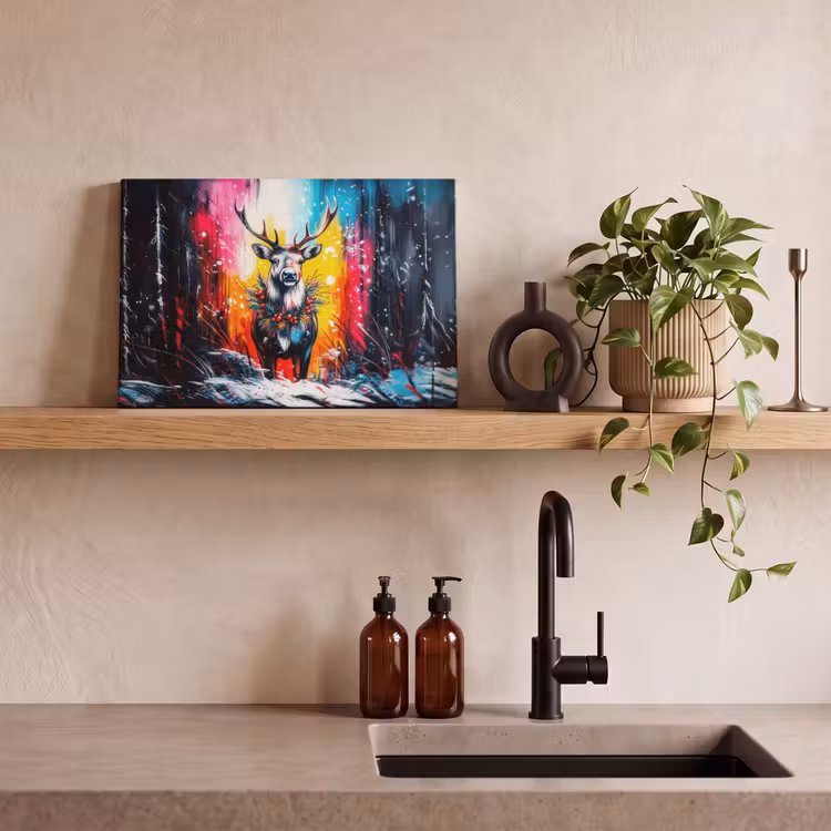 Canvas Print - Reindeer - Antlers - Wreath - Colorful — 3