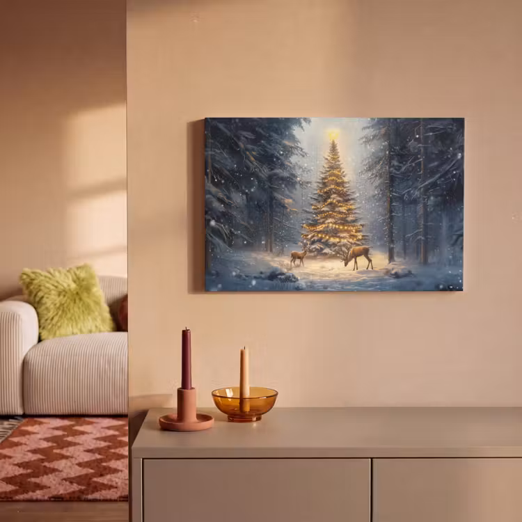 Canvas Print - Christmas light - Forest - Deer - Dark — 2