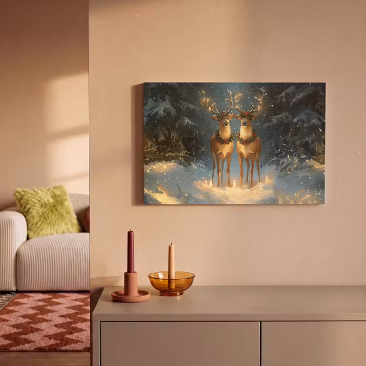 Canvas Print - Pine Fairy Tale - Reindeer - Night — 2