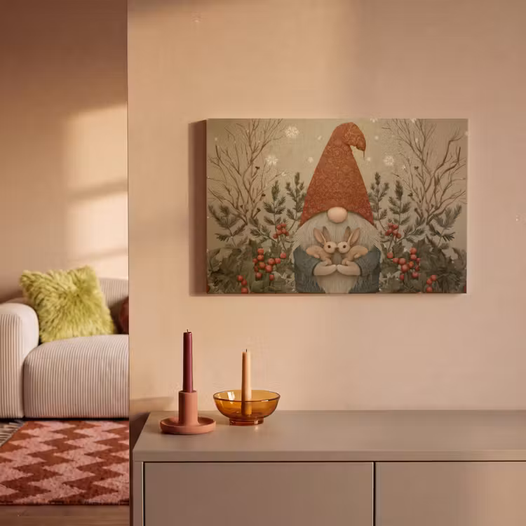 Canvas Print - Christmas gnome - Bunnies - Colorful — 2