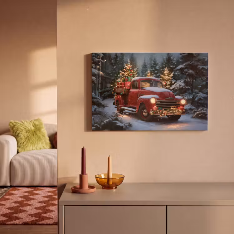 Canvas Print - Christmas truck - Snow forest - Red — 2