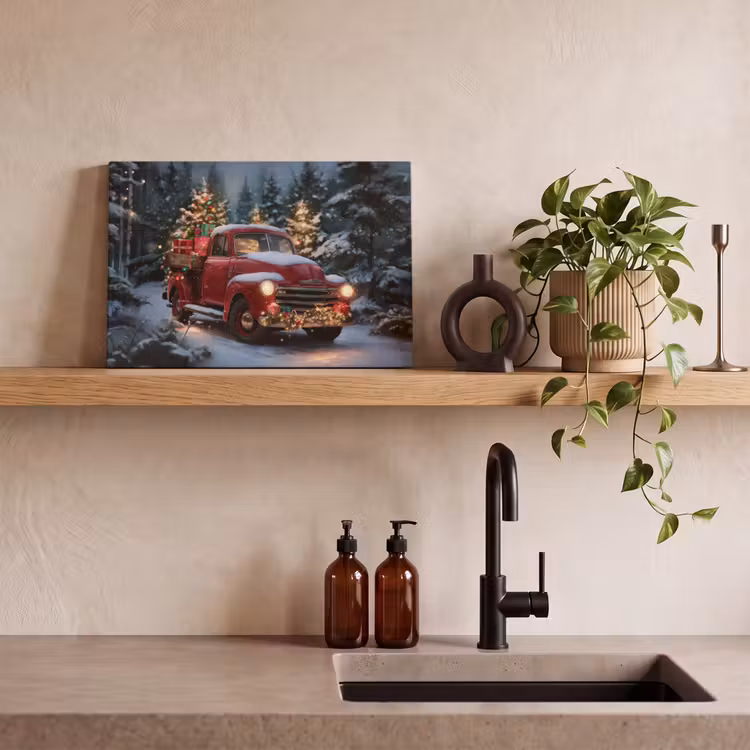 Canvas Print - Christmas truck - Snow forest - Red — 3