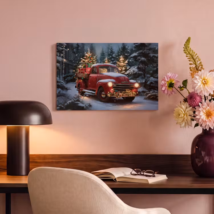 Canvas Print - Christmas truck - Snow forest - Red — 4