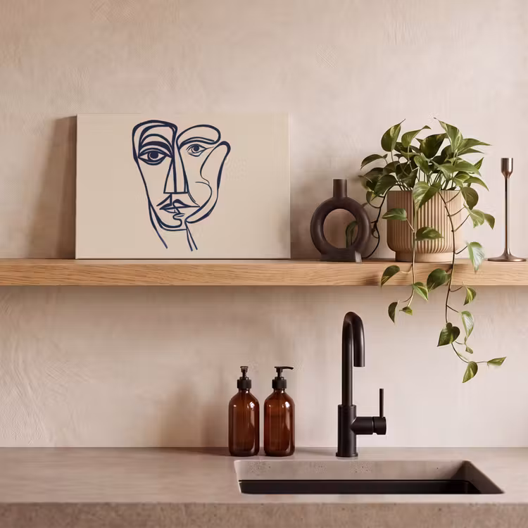 Canvas Print - Minimalist - Line illustration - Beige - Dark blue — 3