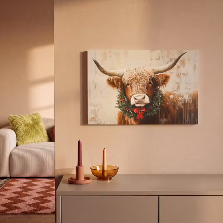 Canvas Print - Christmas - Scottish Highlander - Brown - Wreath — 2