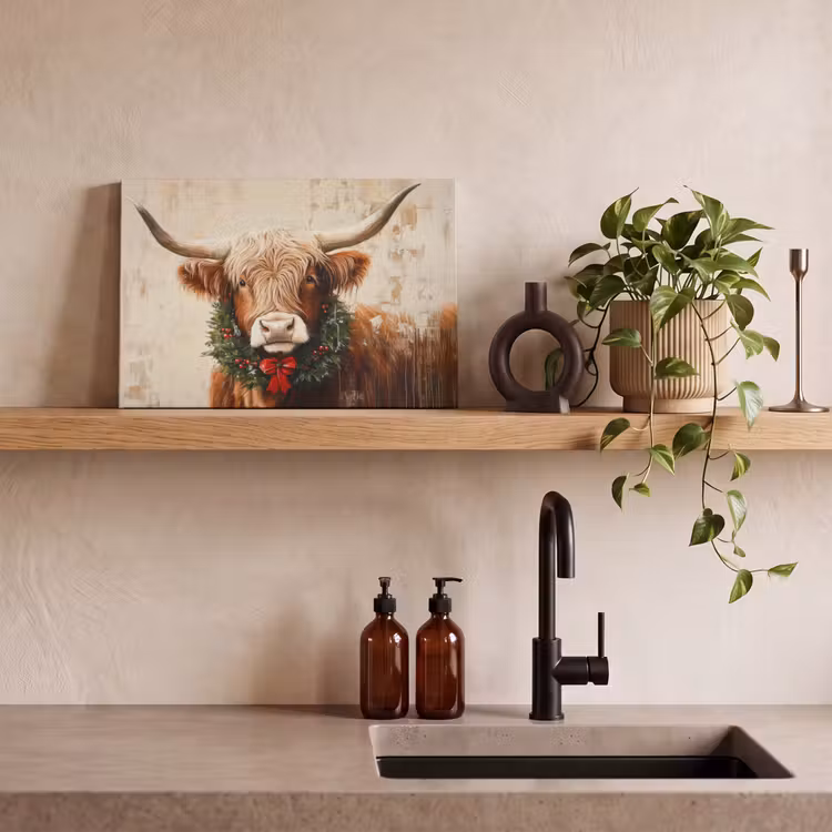 Canvas Print - Christmas - Scottish Highlander - Brown - Wreath — 3