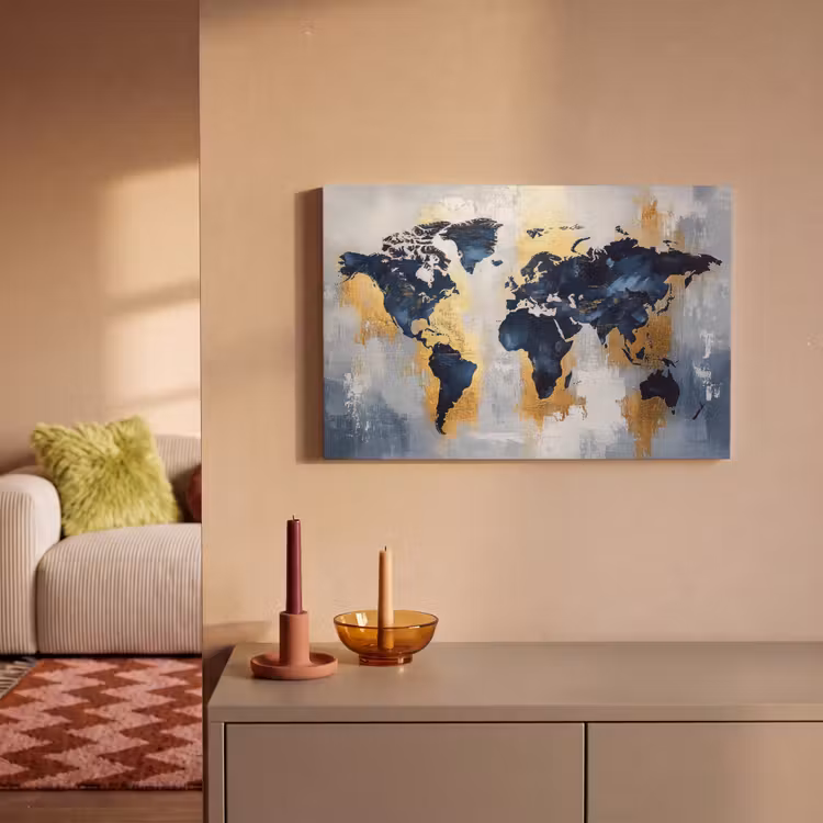 Canvas Print - World map - Blue - Abstract — 2
