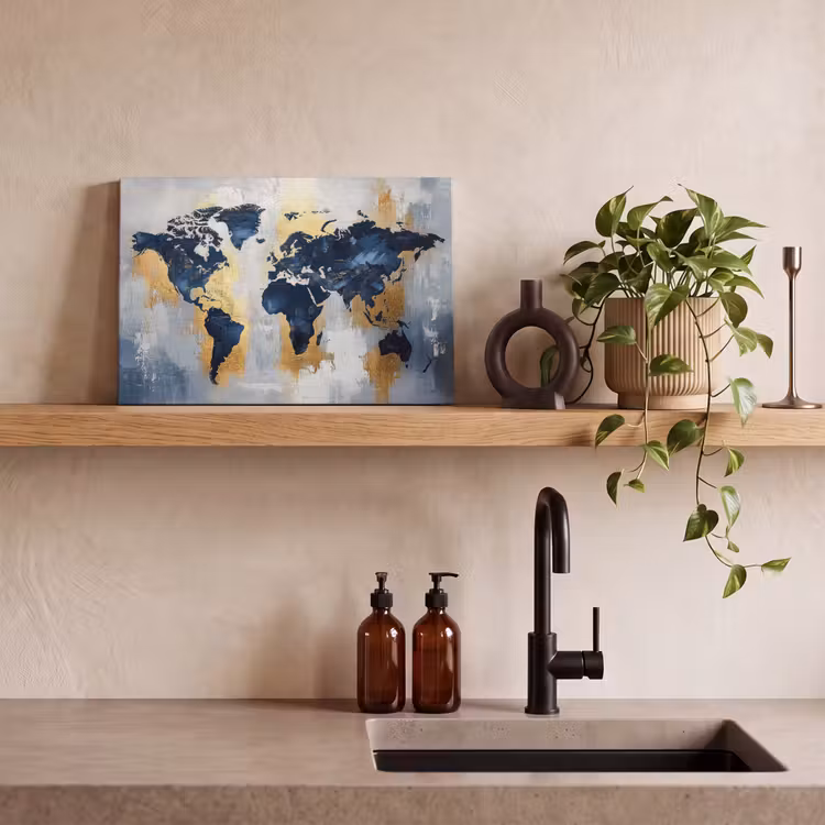 Canvas Print - World map - Blue - Abstract — 3