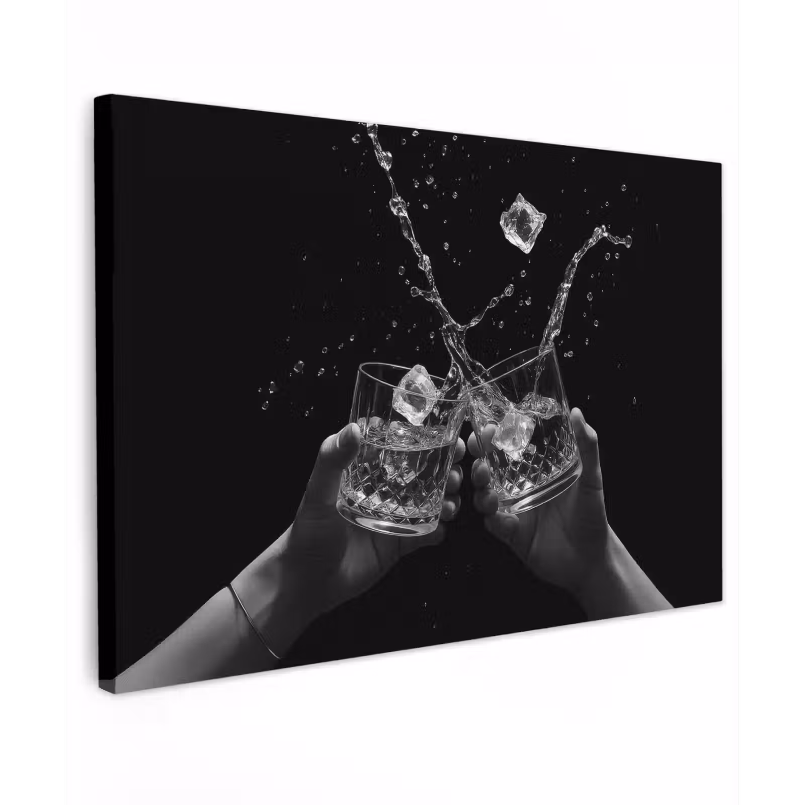 Canvas Print - Whisky glasses - Ice - Splashes - Black — 1