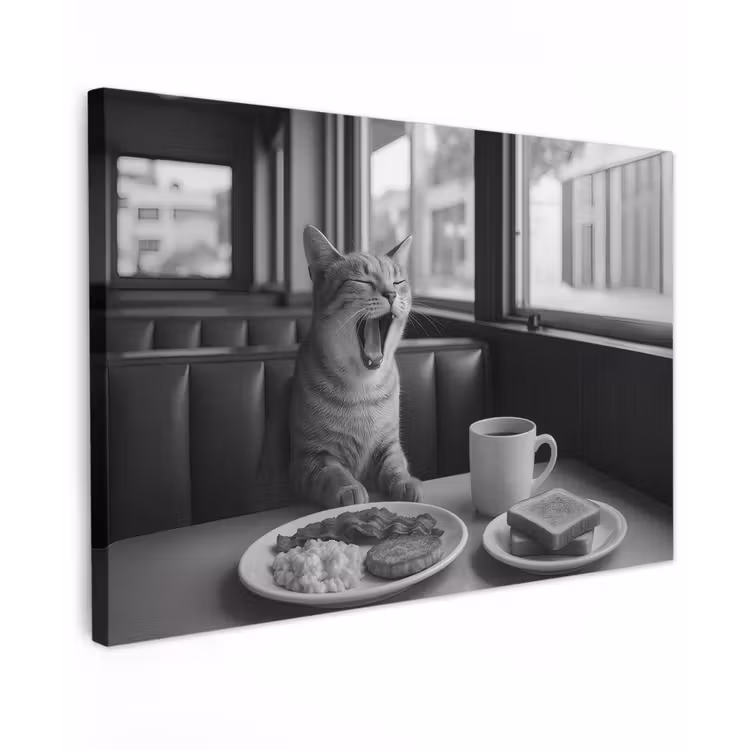 Canvas Print - Cat - Coffee - Bread - Black — 1
