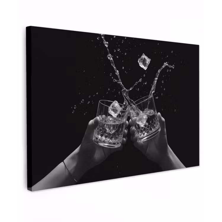 Canvas Print - Whisky glasses - Ice - Splashes - Black — 1