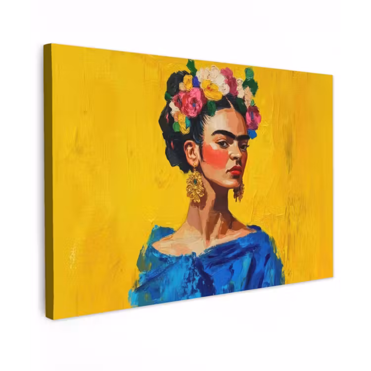 Canvas Print - Frida Kahlo - Woman - Yellow - Blue - Flowers — 1