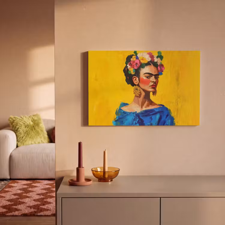 Canvas Print - Frida Kahlo - Woman - Yellow - Blue - Flowers — 2