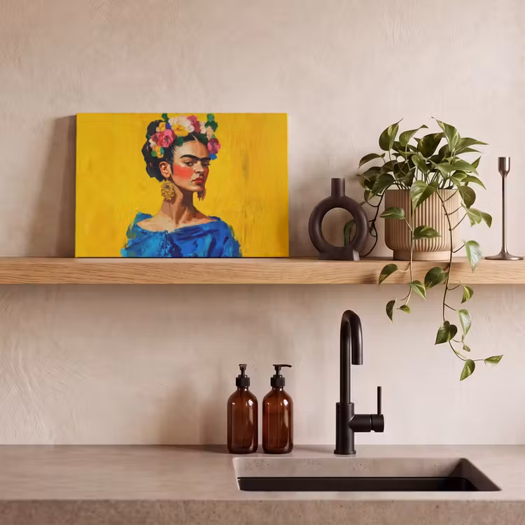 Canvas Print - Frida Kahlo - Woman - Yellow - Blue - Flowers — 3