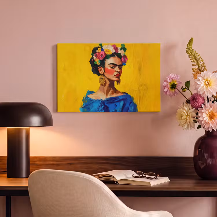 Canvas Print - Frida Kahlo - Woman - Yellow - Blue - Flowers — 4