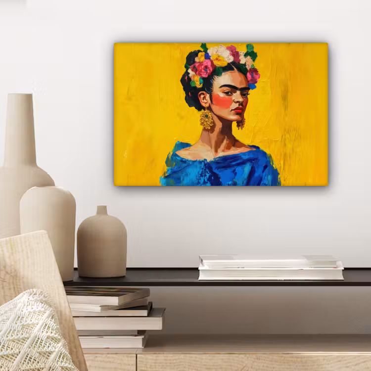 Canvas Print - Frida Kahlo - Woman - Yellow - Blue - Flowers — 5