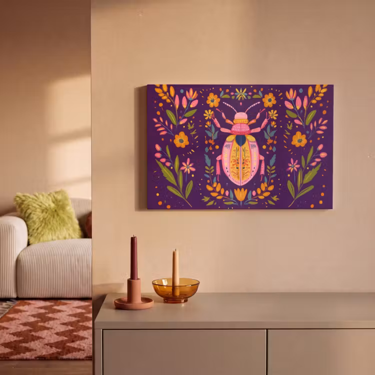 Canvas Print - Beetle - Brightly colored - Flowers - Leaves — 2