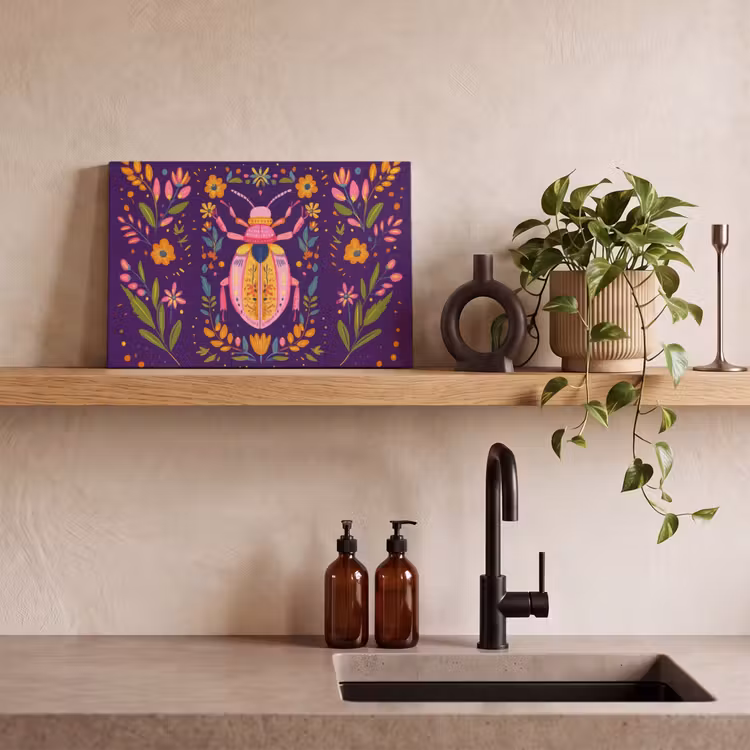 Canvas Print - Beetle - Brightly colored - Flowers - Leaves — 3