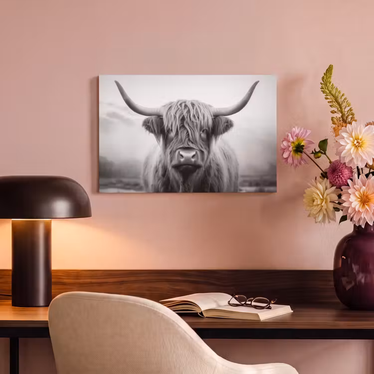 Canvas Print - Scottish highlander - Fog - Black - White — 4