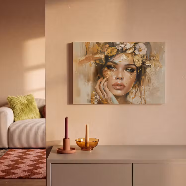 Canvas Print - Woman - Flowers - Gold - Portrait — 2