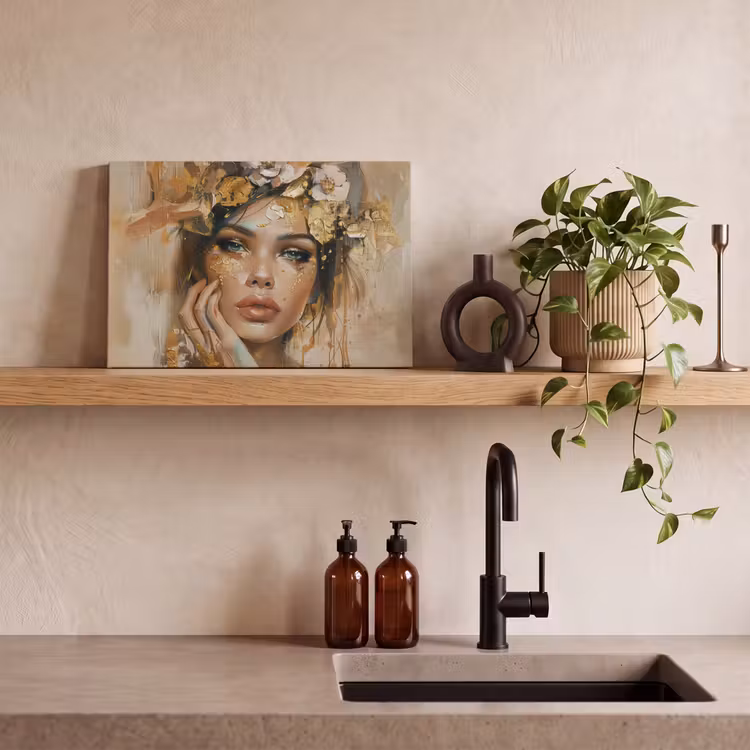 Canvas Print - Woman - Flowers - Gold - Portrait — 3