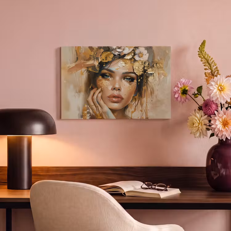 Canvas Print - Woman - Flowers - Gold - Portrait — 4