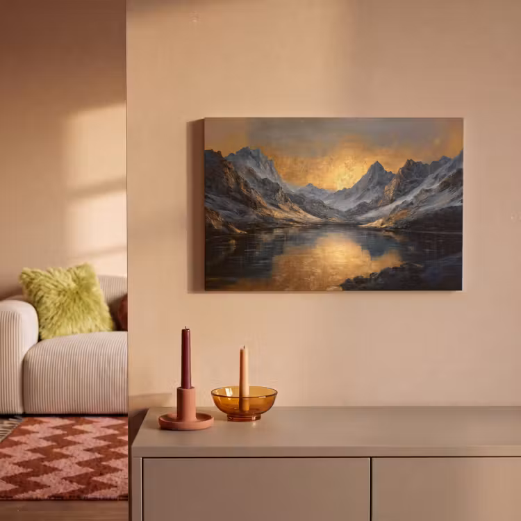 Canvas Print - Mountain Scenery with Golden Sunset — 2