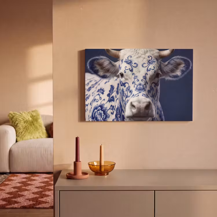 Canvas Print - Cow - Delft - Blue - Artistic — 2