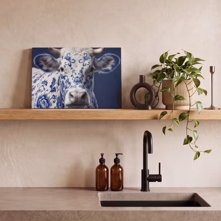 Canvas Print - Cow - Delft - Blue - Artistic — 3