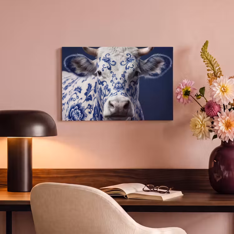 Canvas Print - Cow - Delft - Blue - Artistic — 4