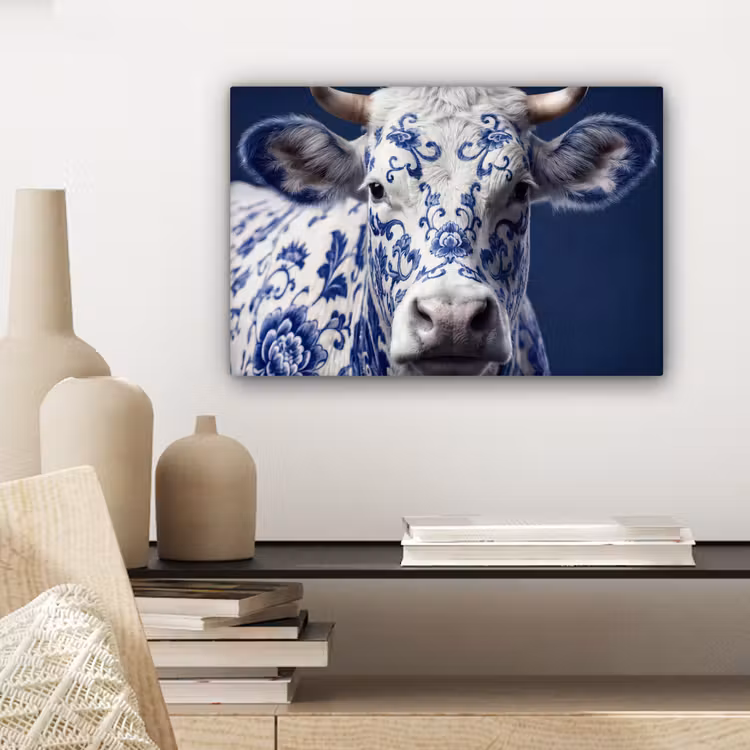 Canvas Print - Cow - Delft - Blue - Artistic — 5