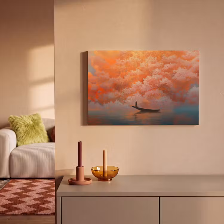 Canvas Print - Sea - Boat - Clouds - Orange — 2