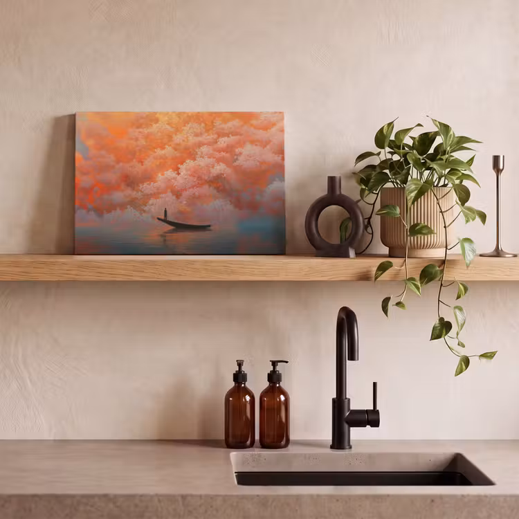 Canvas Print - Sea - Boat - Clouds - Orange — 3