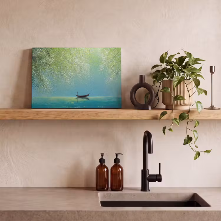 Canvas Print - Boat - Water - Leaves - Blossoms — 3