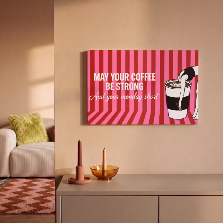 Canvas Print - Pink - Stripes - Coffee - Monday — 2