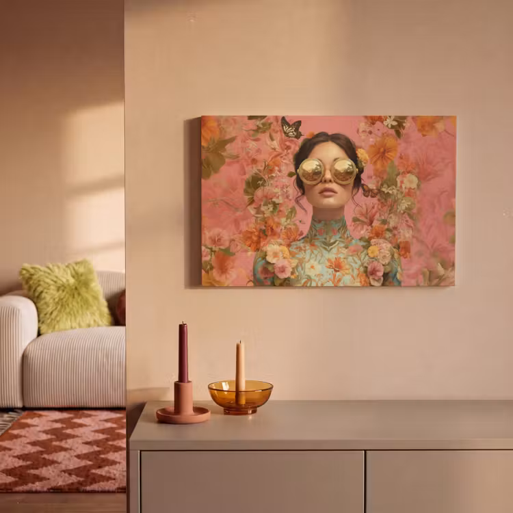 Canvas Print - Woman - Glasses - Pink - Flowers — 2