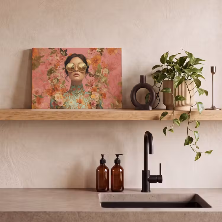 Canvas Print - Woman - Glasses - Pink - Flowers — 3