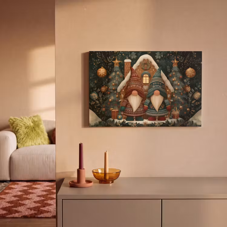 Canvas Print - Christmas - Gnomes - Gingerbread House - Red - Green — 2