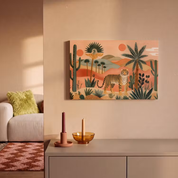 Canvas Print - Tiger - Colorful - Palms - Cactus — 2