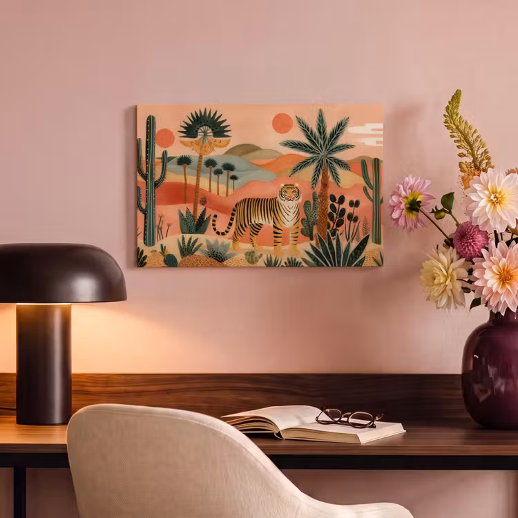 Canvas Print - Tiger - Colorful - Palms - Cactus — 4