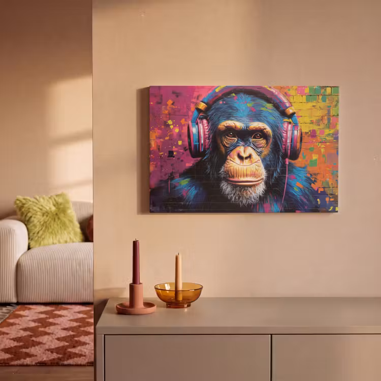 Canvas Print - Graffiti - Chimpanzee - Street art - Headphones - Monkey — 2