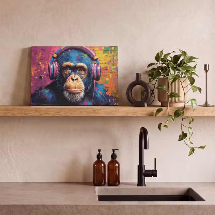 Canvas Print - Graffiti - Chimpanzee - Street art - Headphones - Monkey — 3